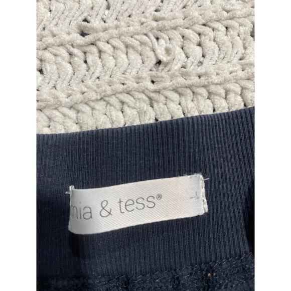 Mia & Tess Linen Pull On Pants Wide Leg Cropped Womens Size Large Navy Blue - Picture 2 of 10